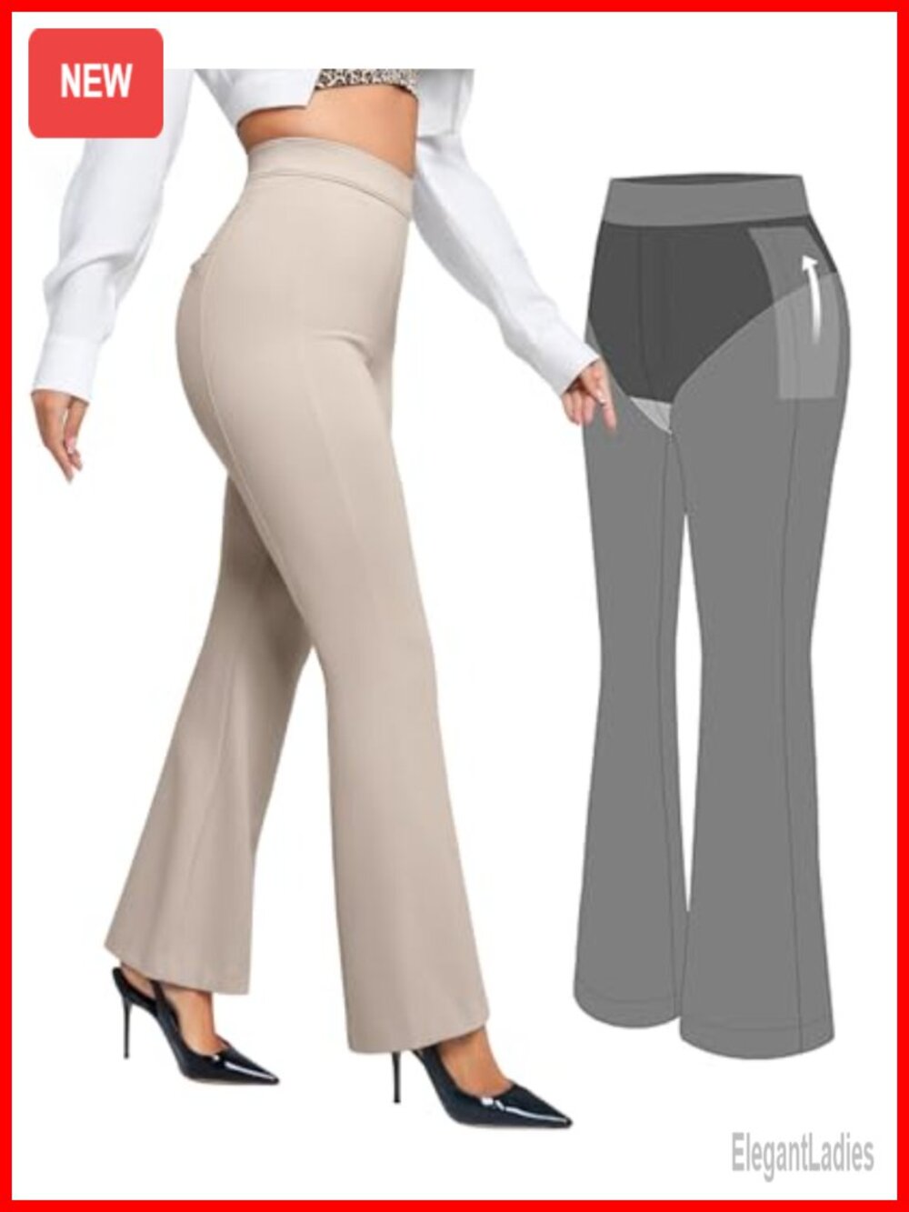 Tummy Control Bootcut Dress Pants High Waisted Pull On Work Slacks